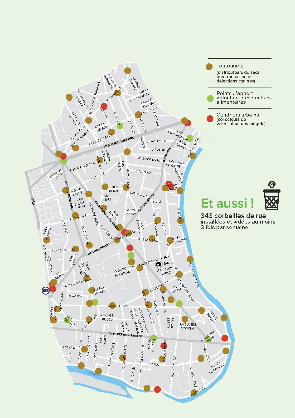 plan de localisation des équipements de collecte des déchets